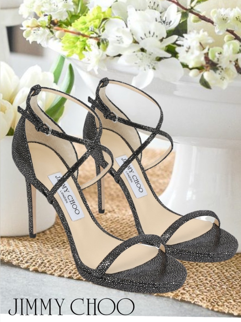 AUTHENTIC JIMMY CHOO GLITTERY BLACK HEELS